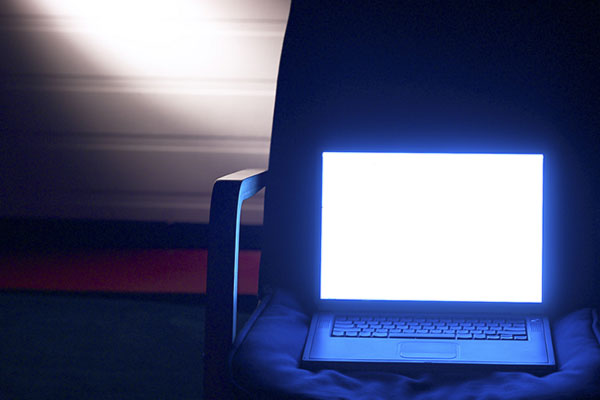 Bright LED computer light in dark room